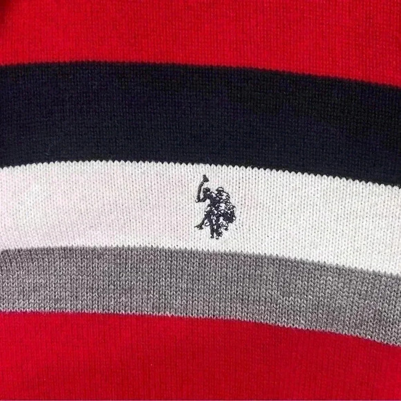 US Polo Assn. Red Navy Colorblock Sweater Cardigan Mens 2XL 100% Cotton 1177 - Picture 2 of 7